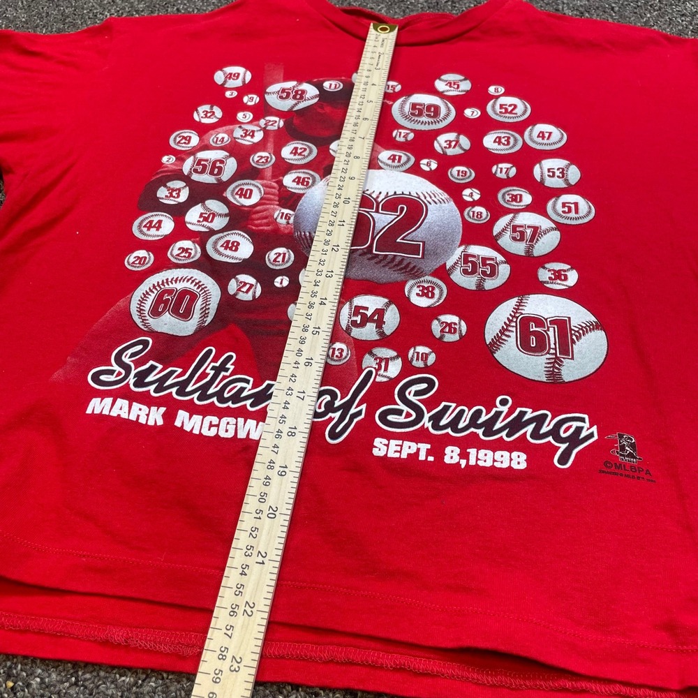 Vintage Starter Mark McGwire 62 Sultan of Swing T-Shirt Red Boxy XL 1998 MLBPA - Picture 4 of 7